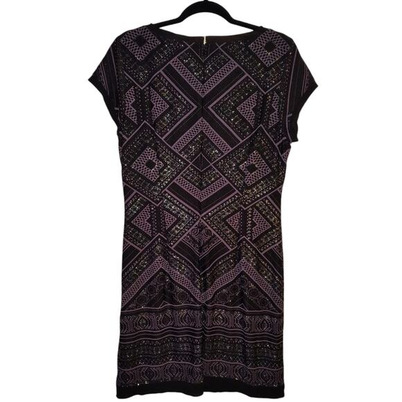 Vince Camuto Women's Black Purple Geometric Print Glitter Shift Dress 14 - Picture 16 of 16